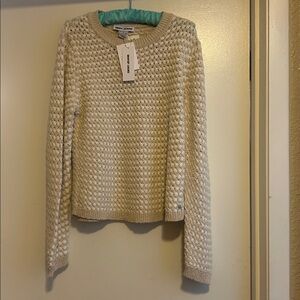 NWT DKNY Women's Cotton woven Crewneck Sweater size Large